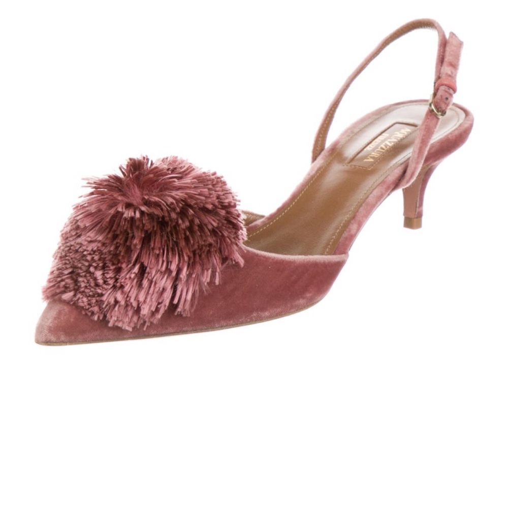 Aquazzura Pink Velvet Pom Pom Heels